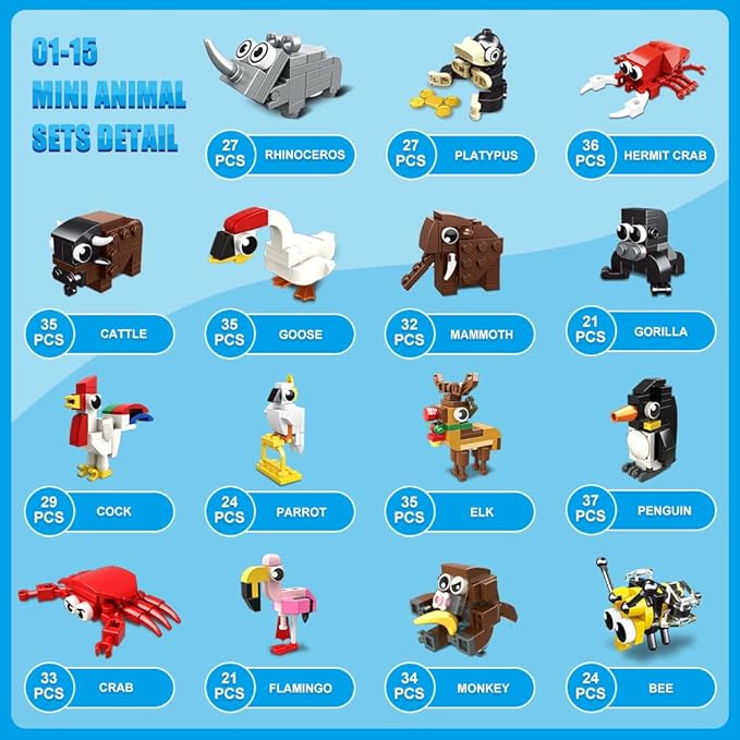 30 Packs Party Favors for Kids - 867PCS Animals Building Blocks Sets for Classroom Prizes Goodie Bag Fillers Stocking Stuffers Birthday Valentines Easter Gifts for Kids Boys Girls 6+