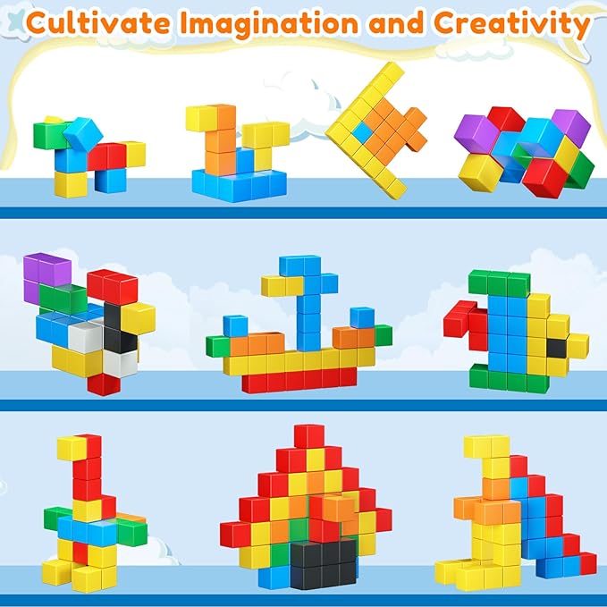 32PCS Magnetic Building Blocks for Toddlers Age 3-5 Magnet Cubes Toys Educational Sensory Toys 1-3 Christmas Birthday Gifts for Kids Ages 3 4 5 6 Year Old Boys Girls