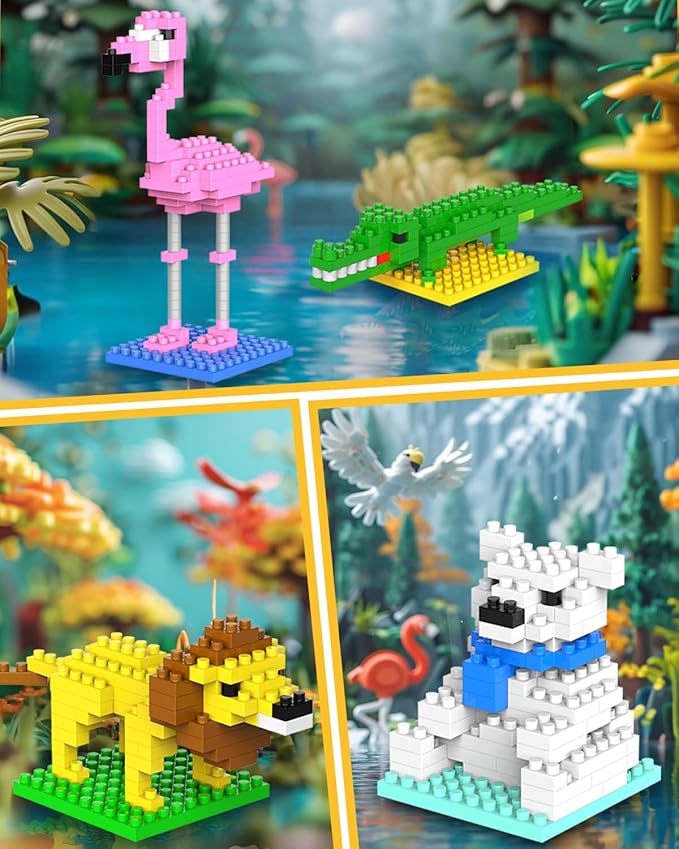 Party Favors for Kids, 12 Pack Mini Animals Building Blocks Sets for Goodie Bags, Prize Box Toys for Kids, Fillers, Prizes, Christmas Birthday Gifts Educational Brick Kits(1222 Pcs)