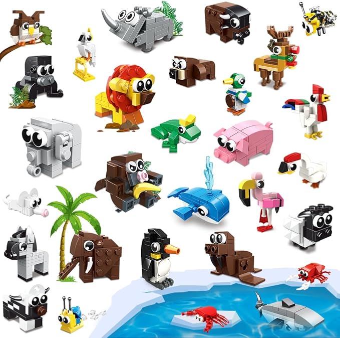 30 Packs Party Favors for Kids - 867PCS Animals Building Blocks Sets for Classroom Prizes Goodie Bag Fillers Stocking Stuffers Birthday Valentines Easter Gifts for Kids Boys Girls 6+