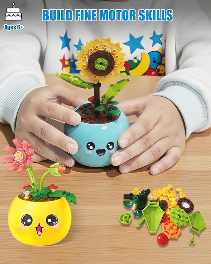 8 Pack Party Favors for Kids Building Set-494PCS Mini Succulent Flowers Building Blocks Sets for Classroom Prizes,Goodie Bag Stuffers,Birthday Children's Day Gifts for Boys Girls 6+
