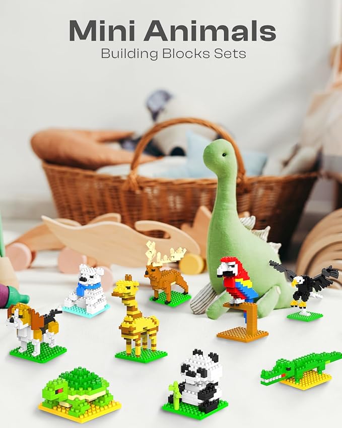 Party Favors for Kids, 12 Pack Mini Animals Building Blocks Sets for Goodie Bags, Prize Box Toys for Kids, Fillers, Prizes, Christmas Birthday Gifts Educational Brick Kits(1222 Pcs)