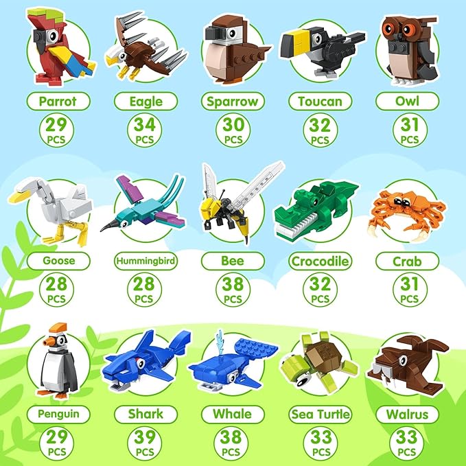 30 Packs Party Favors for Kids - Toys Mini Animals Building Blocks Sets for Goodie Bags Stuffers Classroom Prizes, Valentines Day Birthday Gifts for Boys Girls Ages 6+