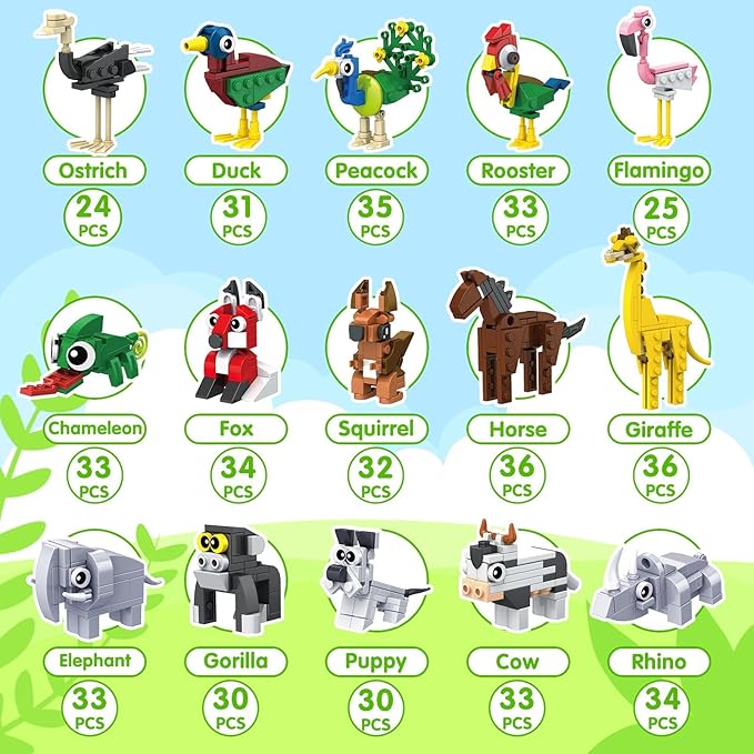30 Packs Party Favors for Kids - Toys Mini Animals Building Blocks Sets for Goodie Bags Stuffers Classroom Prizes, Valentines Day Birthday Gifts for Boys Girls Ages 6+