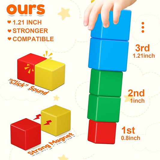 32PCS Magnetic Building Blocks for Toddlers Age 3-5 Magnet Cubes Toys  Educational Sensory  Toys 1-3 Christmas Birthday Gifts for Kids Ages 3 4 5 6 Year Old Boys Girls