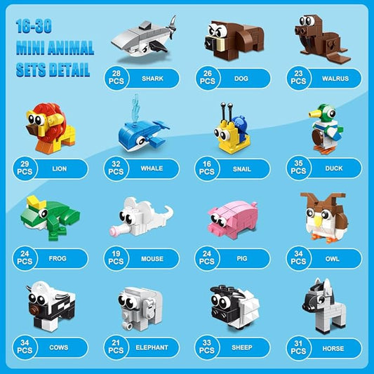 30 Packs Party Favors for Kids - 867PCS Animals Building Blocks Sets for Classroom Prizes Goodie Bag Fillers Stocking Stuffers Birthday Valentines Easter Gifts for Kids Boys Girls 6+