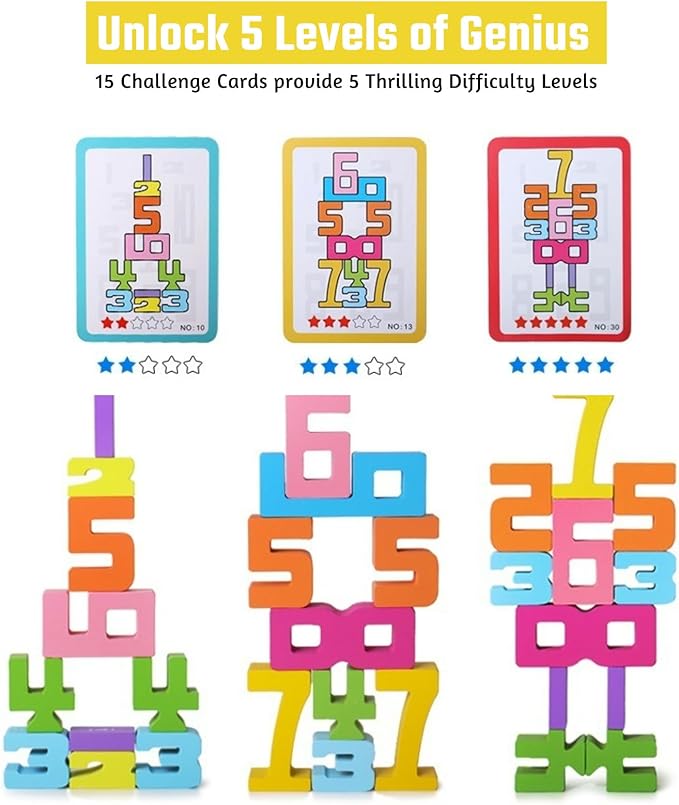 20PCS Wooden Number Building Blocks 1-10 - Math Stacking Number Blocks Toys with Counting Games, Bright Digital Building Blocks Friends of 10, Learning Toys for Kids Ages 3-8