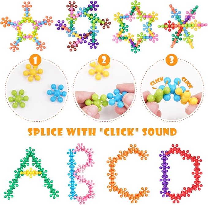 Snowflake Interlocking Building Block Educational Toy 300PCS for Kids Ages 3+, Multi-Color Solid Plastic Early Learning Creativity  Toy with Carrying Case Safe Material