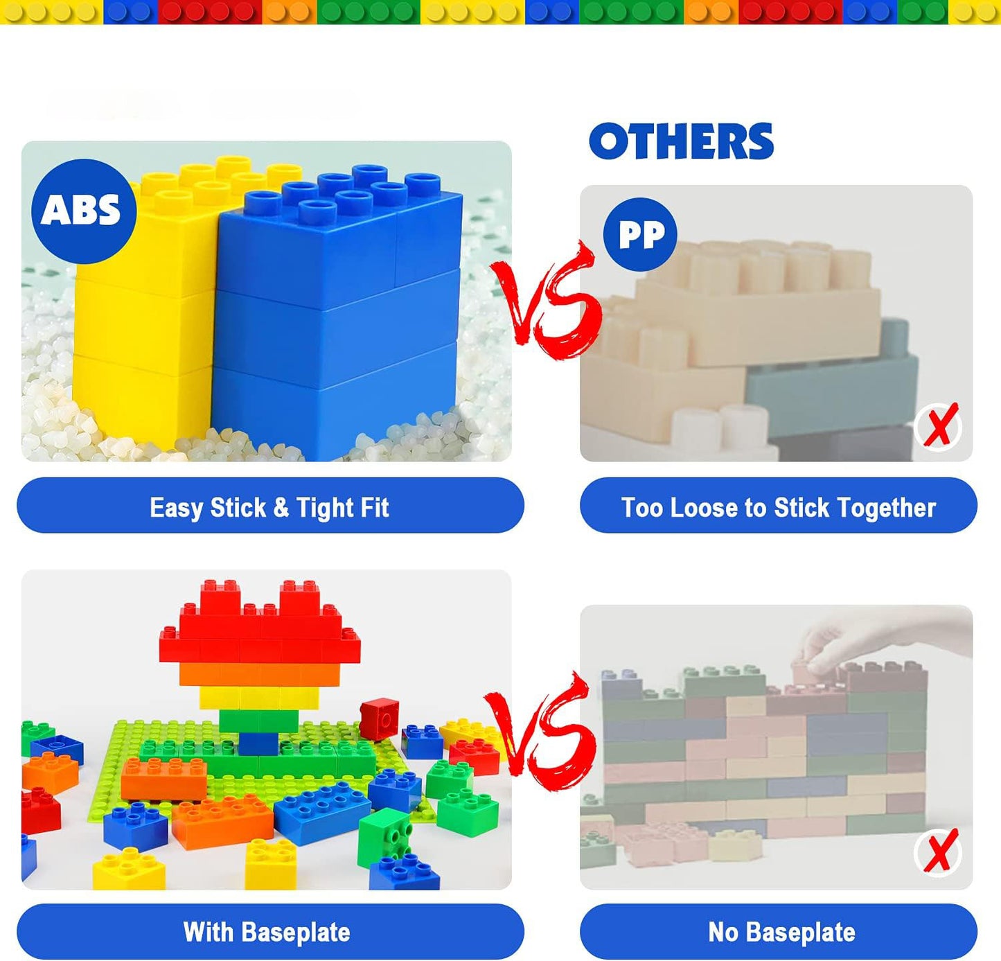 Building Blocks for Kids Toddlers Including a Baseplate, 101-piece Large Classic Building Bricks Set for Kids of All Ages