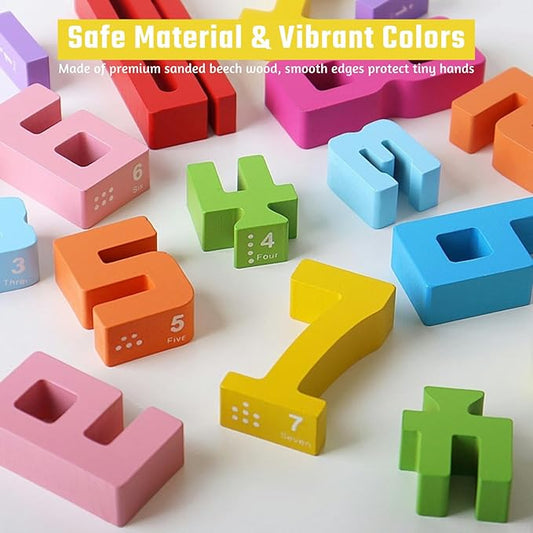20PCS Wooden Number Building Blocks 1-10 - Math Stacking Number Blocks Toys with Counting Games, Bright Digital Building Blocks Friends of 10, Learning Toys for Kids Ages 3-8