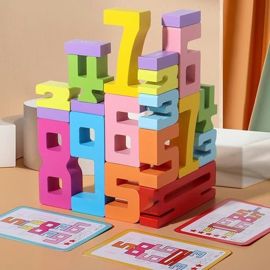 20PCS Wooden Number Building Blocks 1-10 - Math Stacking Number Blocks Toys with Counting Games, Bright Digital Building Blocks Friends of 10, Learning Toys for Kids Ages 3-8