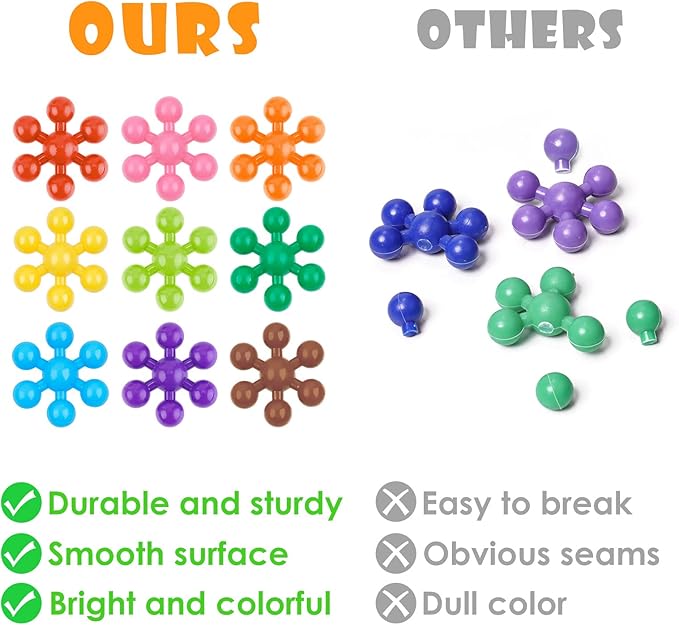 Snowflake Interlocking Building Block Educational Toy 300PCS for Kids Ages 3+, Multi-Color Solid Plastic Early Learning Creativity  Toy with Carrying Case Safe Material