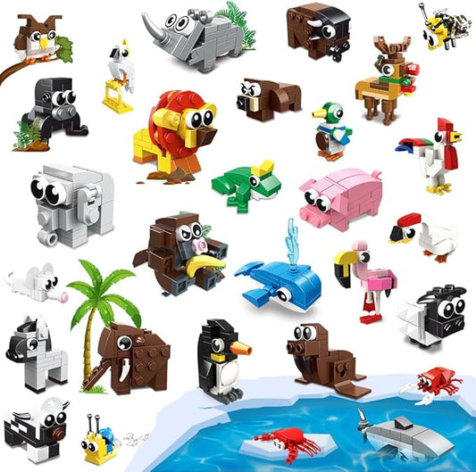 30 Packs Party Favors for Kids - 867PCS Animals Building Blocks Sets for Classroom Prizes Goodie Bag Fillers Stocking Stuffers Birthday Valentines Easter Gifts for Kids Boys Girls 6+
