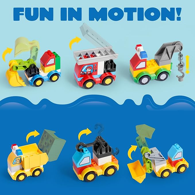 80Pcs Toddlers Car Building Blocks Set, 12Pcs Different Vehicles, Build Your Own Toy Cars,  Bricks for Kids Boys Girls Birthday Easter Gift