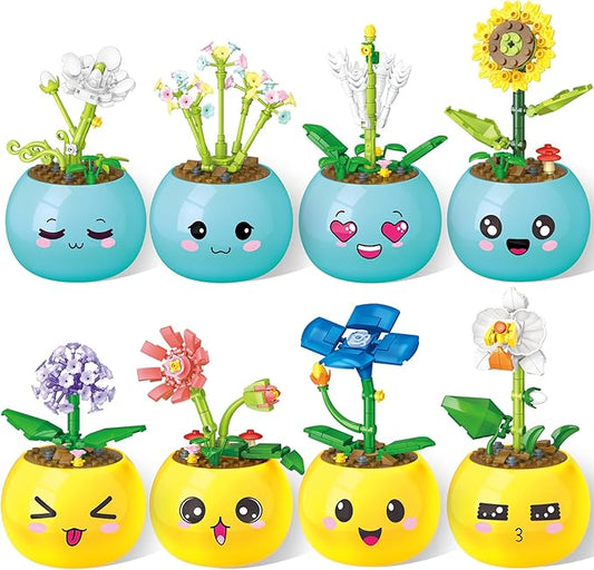 8 Pack Party Favors for Kids Building Set-494PCS Mini Succulent Flowers Building Blocks Sets for Classroom Prizes,Goodie Bag Stuffers,Birthday Children's Day Gifts for Boys Girls 6+