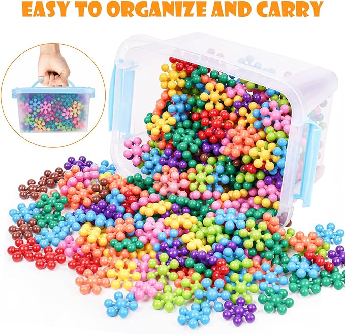 Snowflake Interlocking Building Block Educational Toy 300PCS for Kids Ages 3+, Multi-Color Solid Plastic Early Learning Creativity  Toy with Carrying Case Safe Material