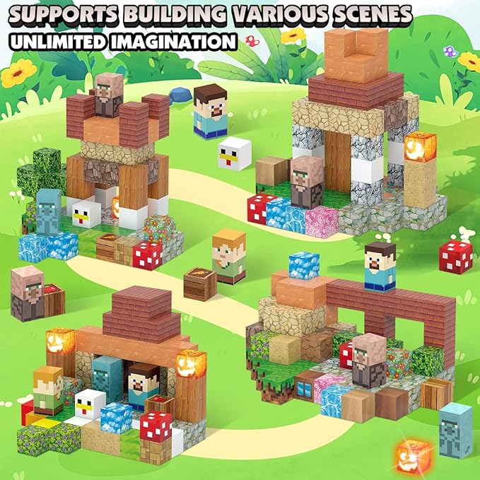 Magnetic Blocks Toy Building Set for Kids 3+, Light Up Magnetic Building Blocks, 3D Construction Build Toys  Sensory Magnet Cubes Christmas Birthday Present