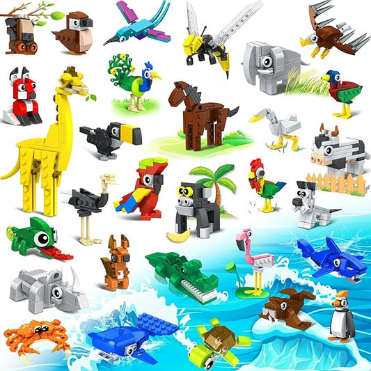 30 Packs Party Favors for Kids - Toys Mini Animals Building Blocks Sets for Goodie Bags Stuffers Classroom Prizes, Valentines Day Birthday Gifts for Boys Girls Ages 6+