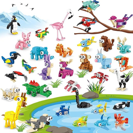 36 Pack Party Favors Building Blocks for Kids - Animals Building Blocks Toy Sets Classroom Prizes Goodie Bag Fillers, Mini Blocks Set, Birthday Easter Gifts for Kids Boys Girls Ages 6-12