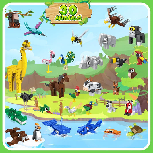 30 Packs Party Favors for Kids - Toys Mini Animals Building Blocks Sets for Goodie Bags Stuffers Classroom Prizes, Valentines Day Birthday Gifts for Boys Girls Ages 6+