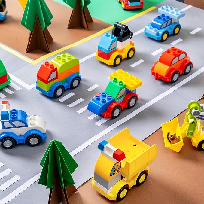 80Pcs Toddlers Car Building Blocks Set, 12Pcs Different Vehicles, Build Your Own Toy Cars,  Bricks for Kids Boys Girls Birthday Easter Gift